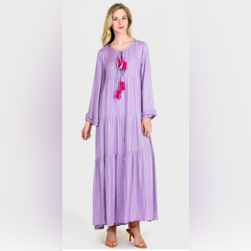 SUNDRESS Neo Long Roma Dress Lavender XS/S Boho Sequins Tiered Ruffled